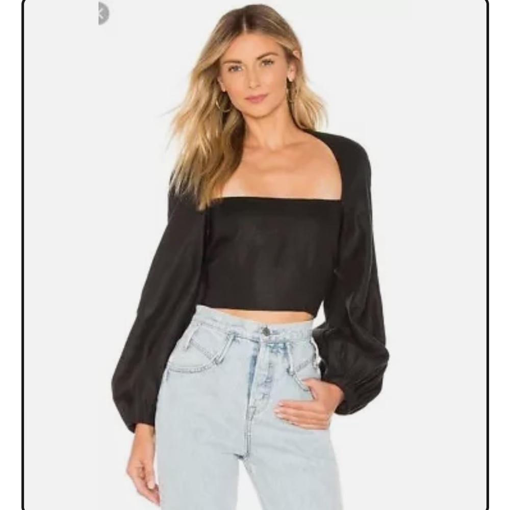 Mara Hoffman moon puff sleeve black cropped top